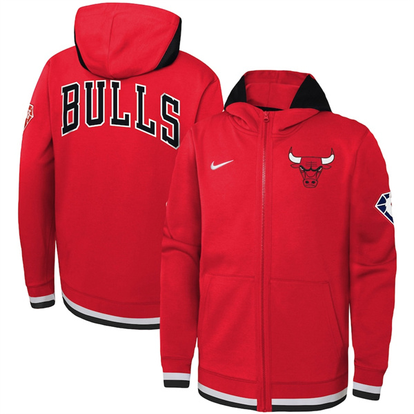 Men's Chicago Bulls Red 75th Anniversary Performance Showtime Full-Zip Hoodie Jacket
